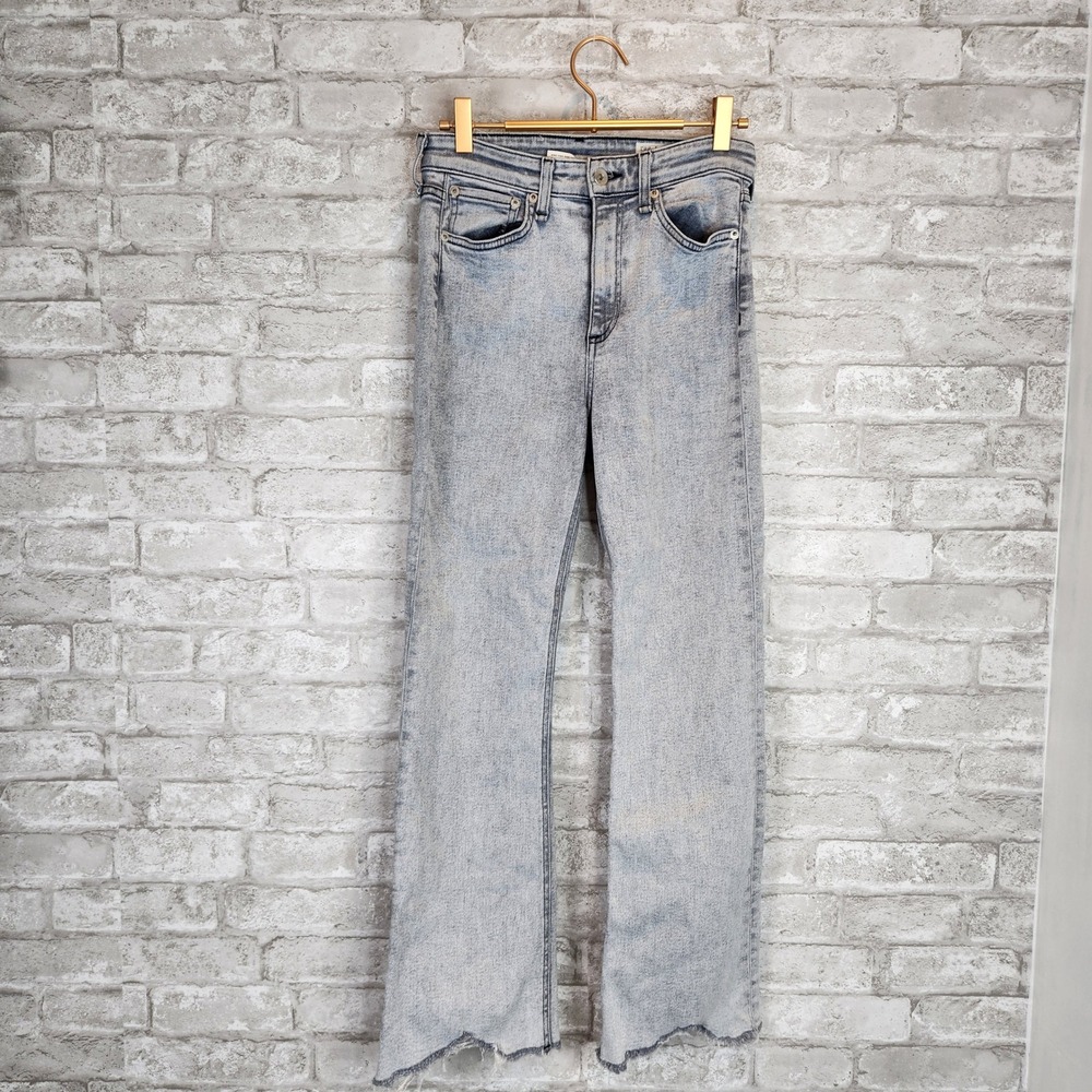 Rag‎ & Bone Nina Jeans High Rise Ankle Flare Light Acid Wash Raw Hem 25